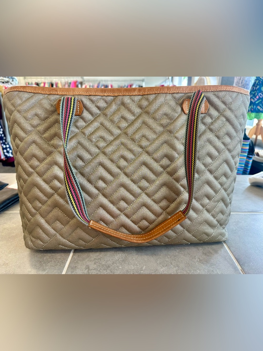 Consuela Big Breezy Quilted Tote with Multicolor Straps and Tan Trim - Picture 1 of 4